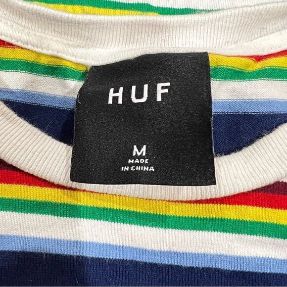 Huf Worldwide Rainbow Striped Short Sleeve Tee Shirt Men’s Medium - Picture 2 of 3